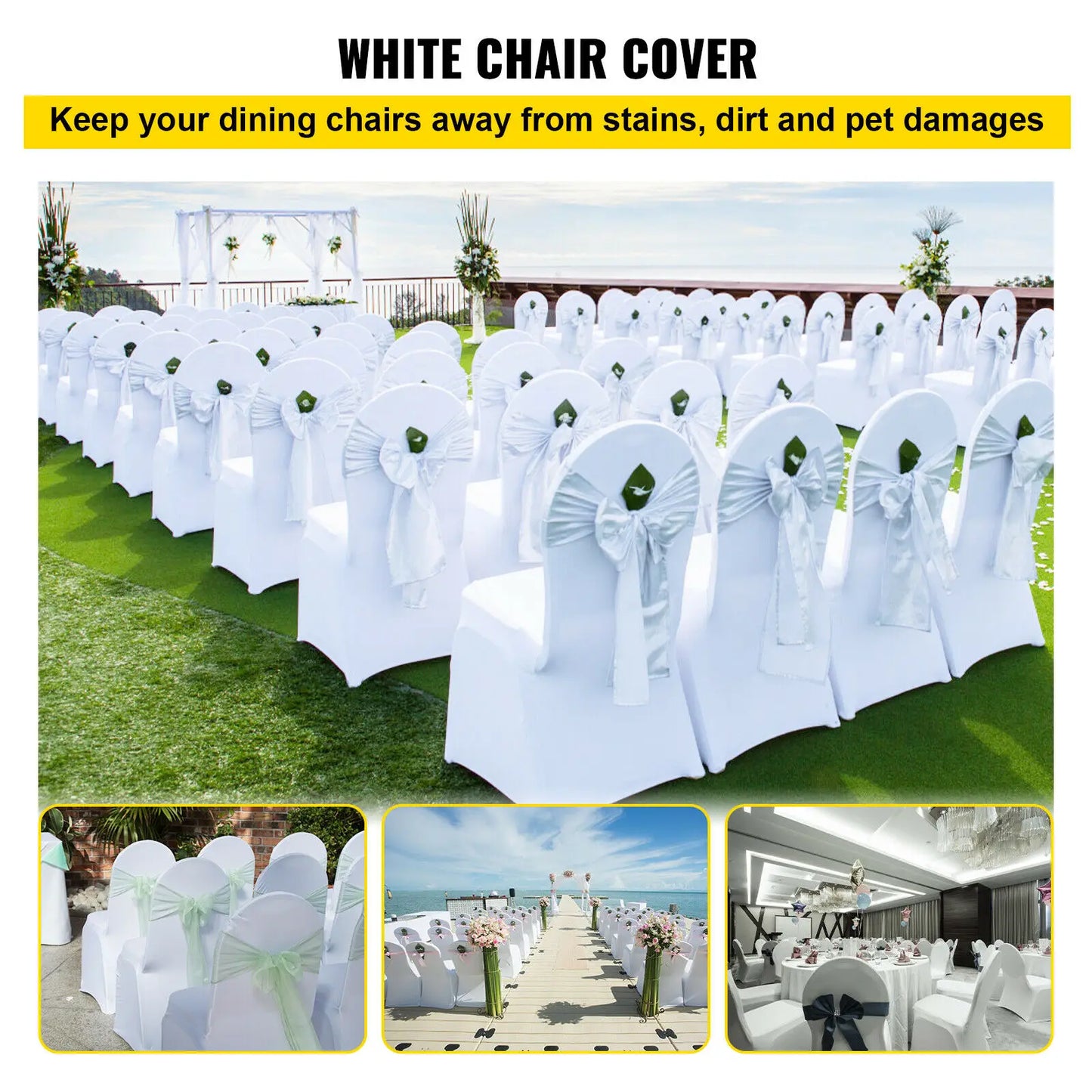 SucceBuy12/30/50/100Pcs Wedding Chair Cover
Spandex Stretch Slipcover for Restaurant Banquet Hotel Dining Party White Cover