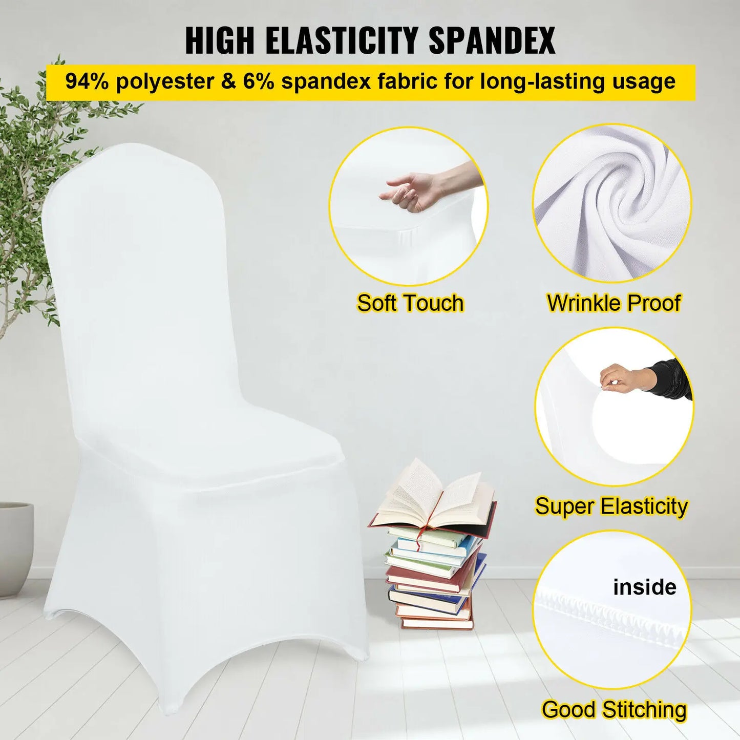 SucceBuy12/30/50/100Pcs Wedding Chair Cover
Spandex Stretch Slipcover for Restaurant Banquet Hotel Dining Party White Cover