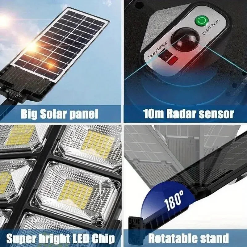 504 LED ultra-Bright Solar Street light
Wide Angle Motion Sensor,
Remote-control,Energy-Efficient, Waterproof