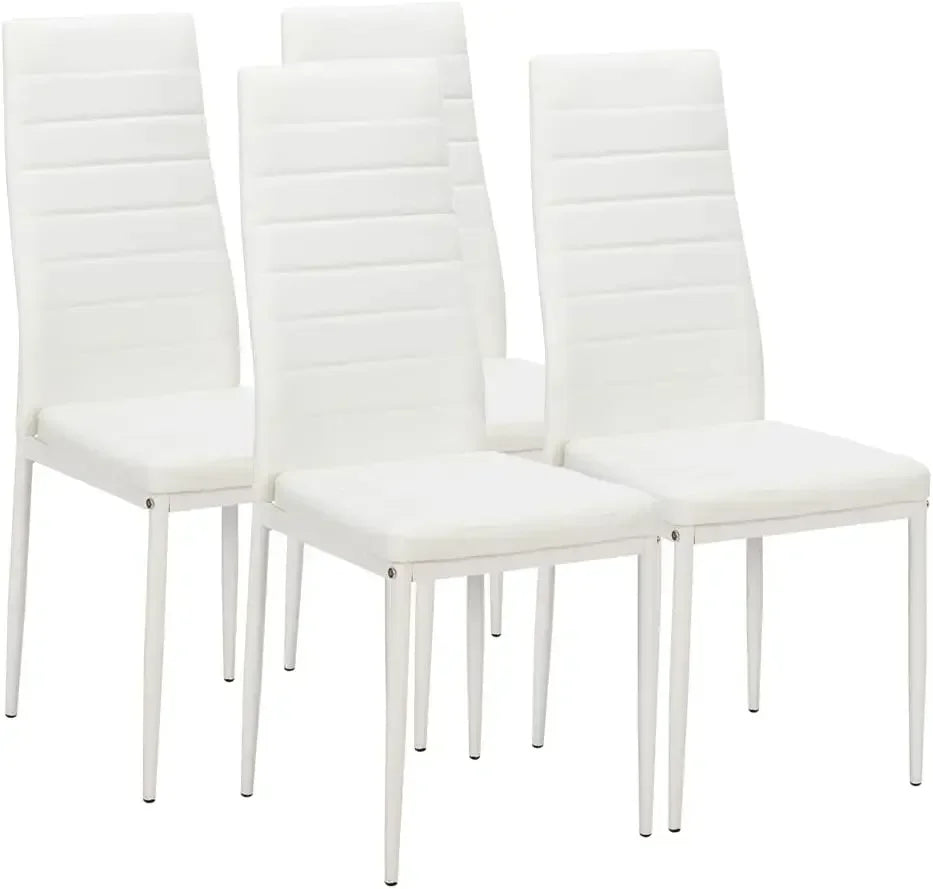 White Restaurant Chair Set, PU Leather, Sturdy Legs, Waterproof Seat, High Back Soft Cushion, 4 Pcs
