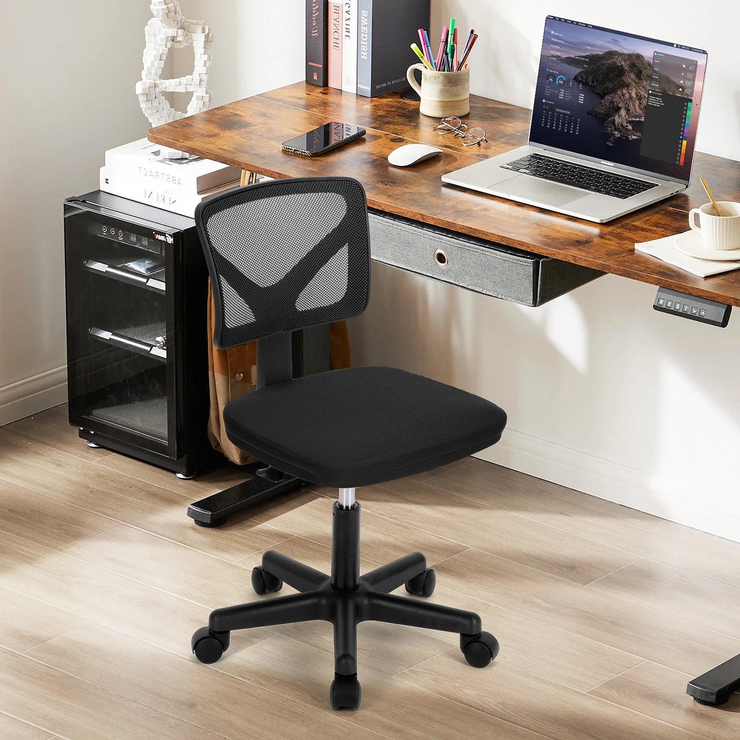 Office Mesh with Lumbar Support Armless Chair
Low Back with Wheels Adjustable Height 360° Rolling Swivel Computer Chair