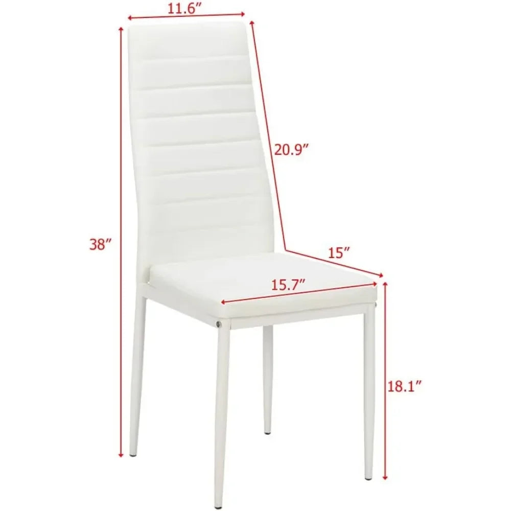 White Restaurant Chair Set, PU Leather, Sturdy Legs, Waterproof Seat, High Back Soft Cushion, 4 Pcs
