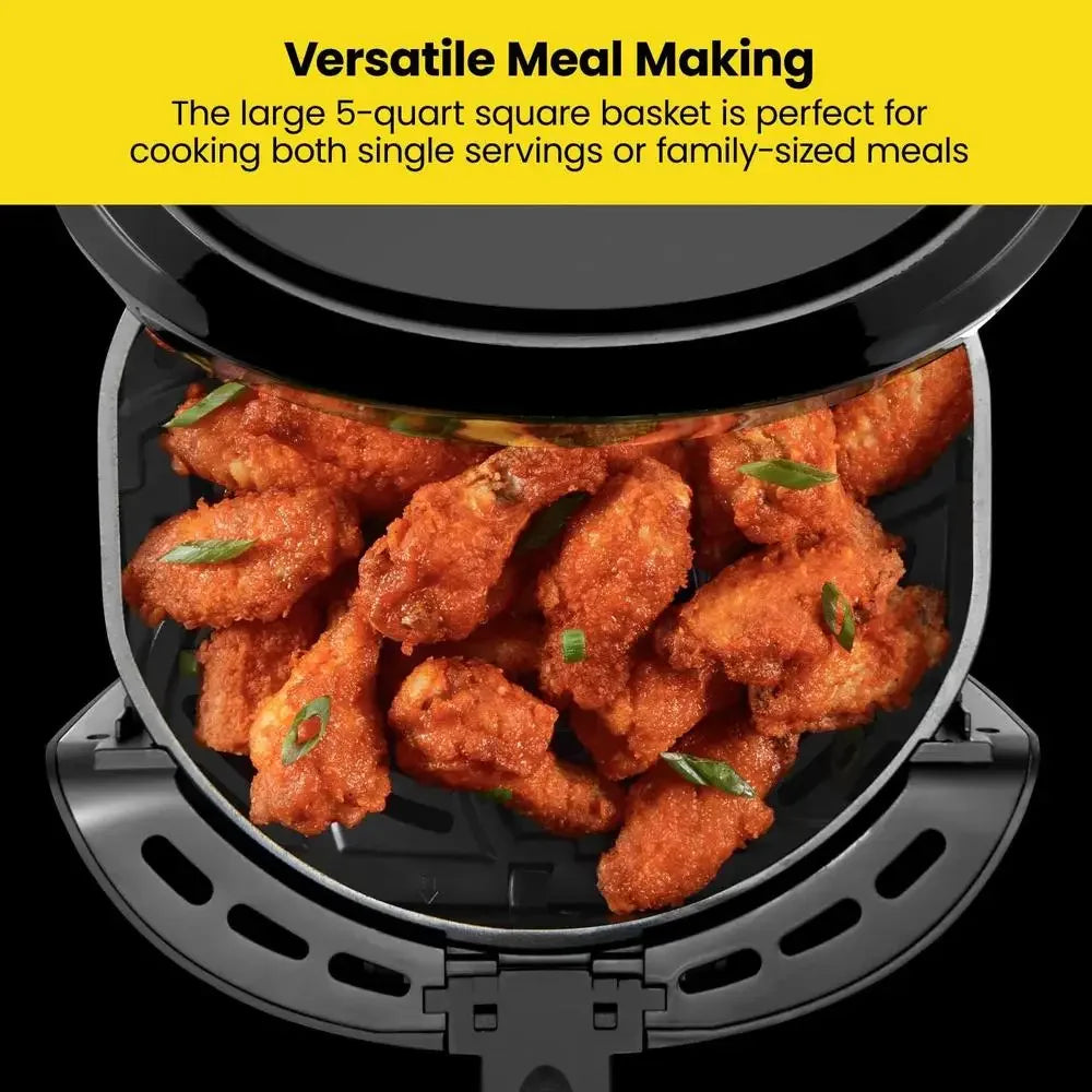 Digital Air Fryer 5 Qt One Touch Control Nonstick Presets French Fries Chicken Fish Meat LED Shake Reminder Automatic Shut-Off