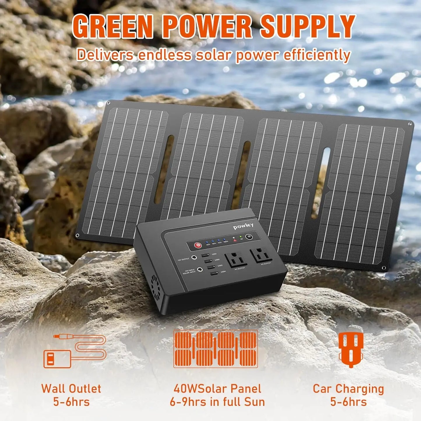 200W Portable Power Station with Solar Panel,
146Wh Power Bank with 40W Foldable Solar Panel for Outdoor Camping RV Home Backup