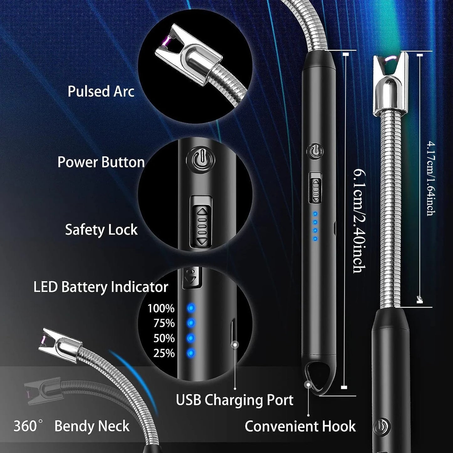 3pcs Rechargeable Electric Lighters, TYPE-C Plasma Arc Kitchen Lighter, Windproof Arc Lighter, Candle Lighter, BBQ Grill Lighter