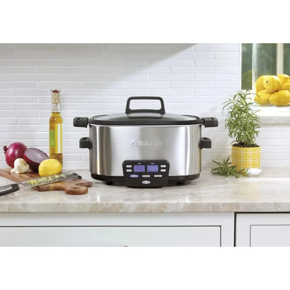 3-In-1 Cook Central 6-Quart Multi-Cooker: Slow Cooker, Multicooker, Brown/Saute, Steamer Cooking Pots Silver