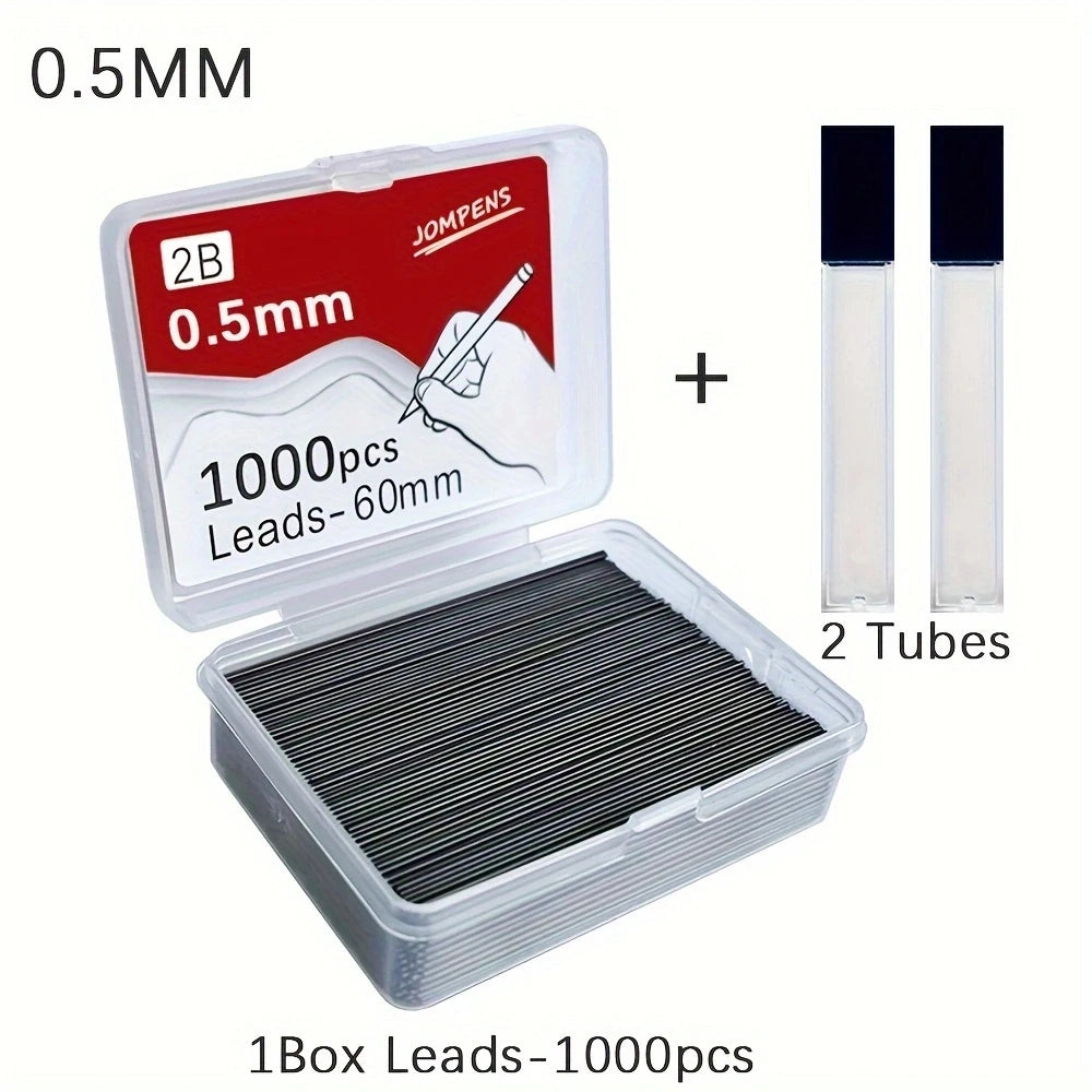 700/1000pcs Mechanical Pencil Lead 0.5 0.7 0.9mm 2B 60mm Art Drawing Automatic Pencil Replaceable Refills 2 Tubes Stationery