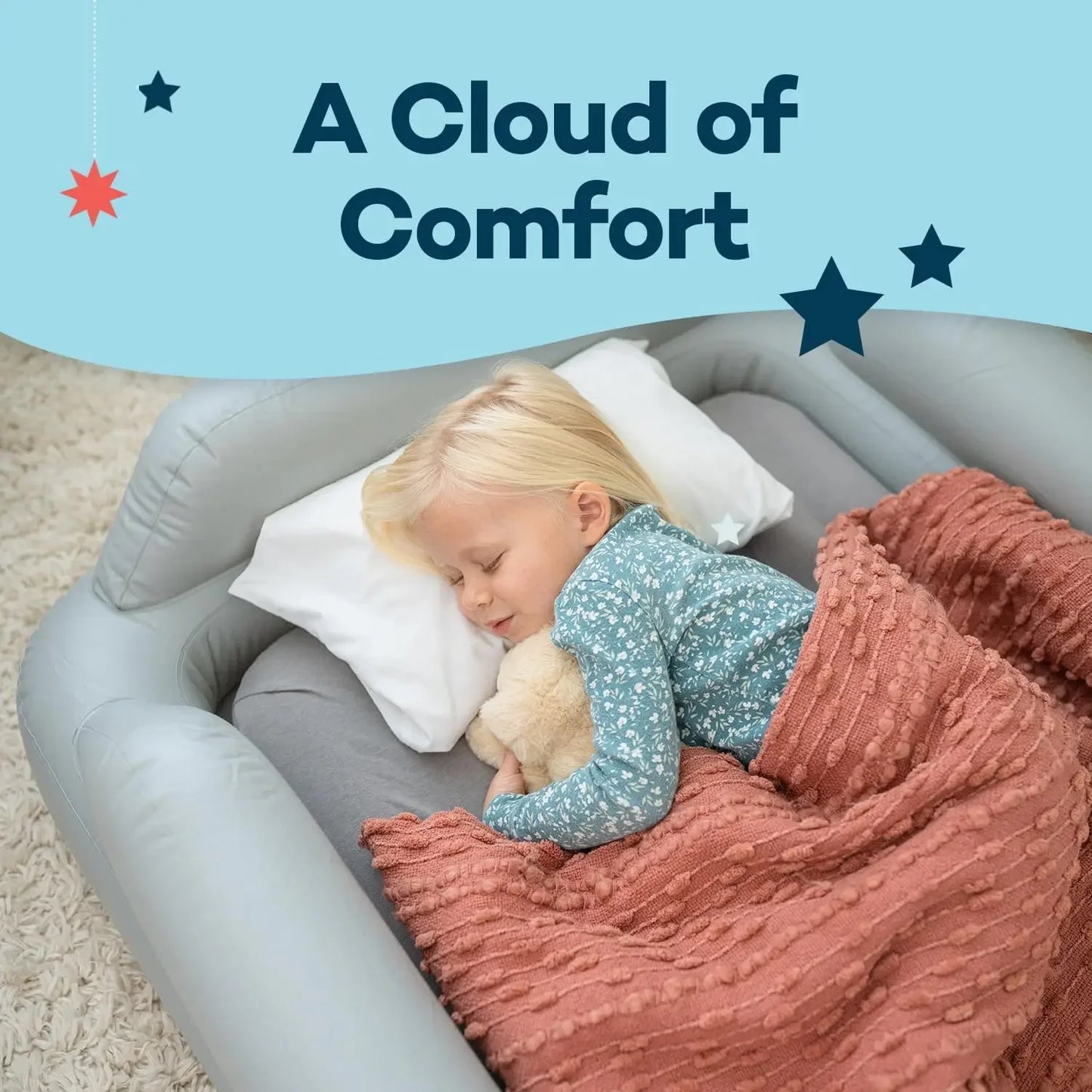 SlumberTot Inflatable Toddler Travel Bed - Portable Kids Air Mattress with Safety Bumpers - Perfectly Sized Ideal for