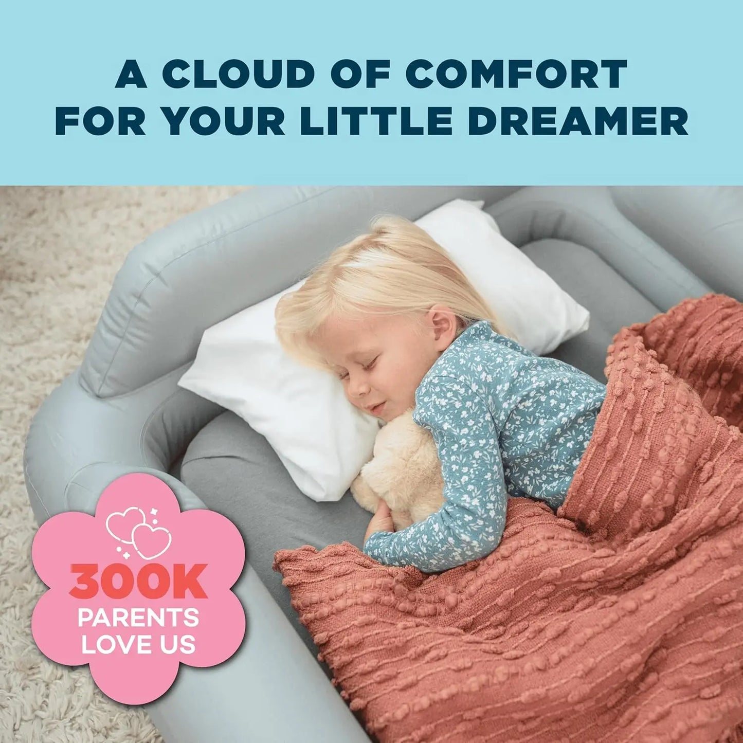 Inflatable Toddler Travel Bed - Portable Kids Air Mattress with Safety Bumpers - Perfectly Sized Ideal for Travel or Home