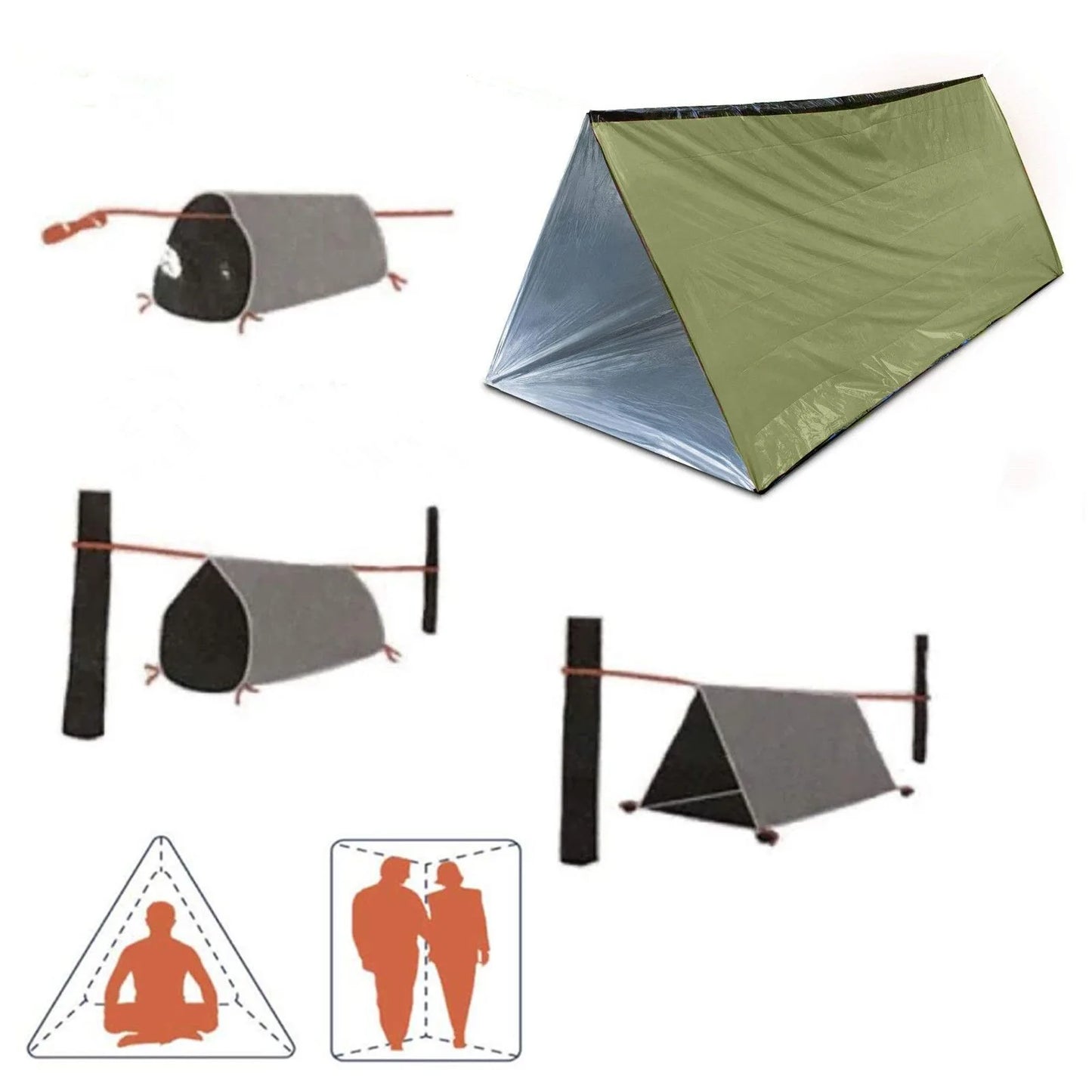 2 Person Emergency Shelter Bivy Survival Tent Kit
Mylar Tube Tent Sleeping Bag,
Waterproof Outdoor .SOS Thermal Blanket Reusable
