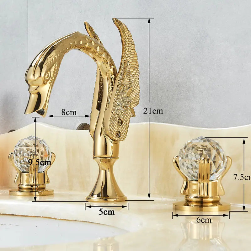 Luxury Gold Swan Bathroom Crystal Handle Swan Basin Faucet