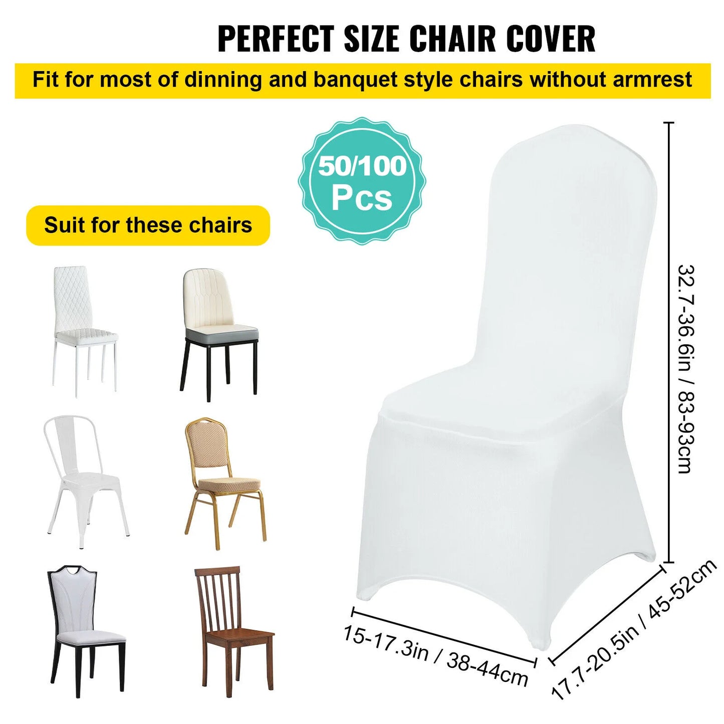 SucceBuy12/30/50/100Pcs Wedding Chair Cover
 Spandex Stretch Slipcover for Restaurant Banquet Hotel Dining Party White Cover