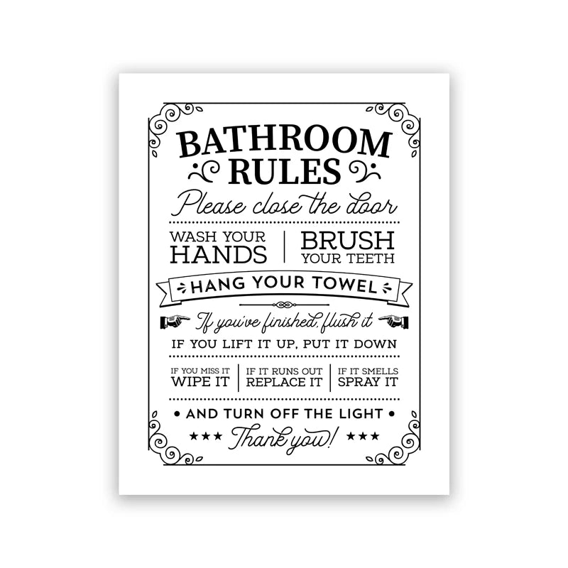 Toilet Rules Wall Art Canvas Painting