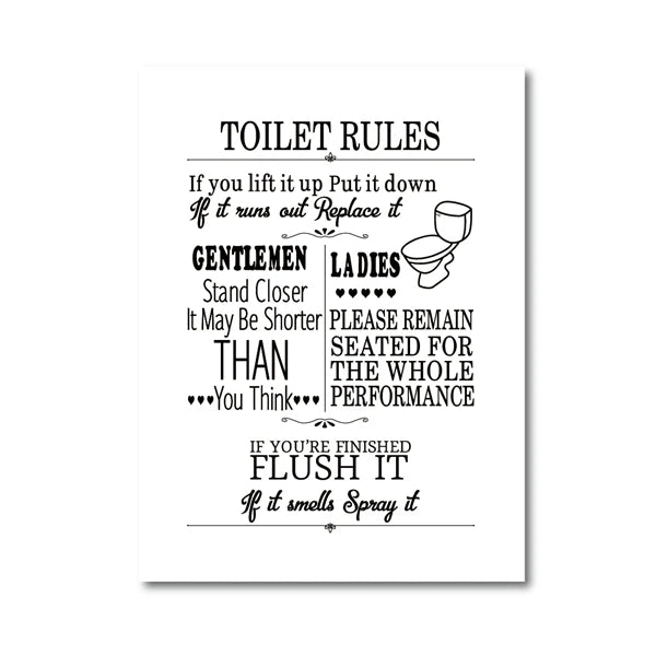 Toilet Rules Wall Art Canvas Painting