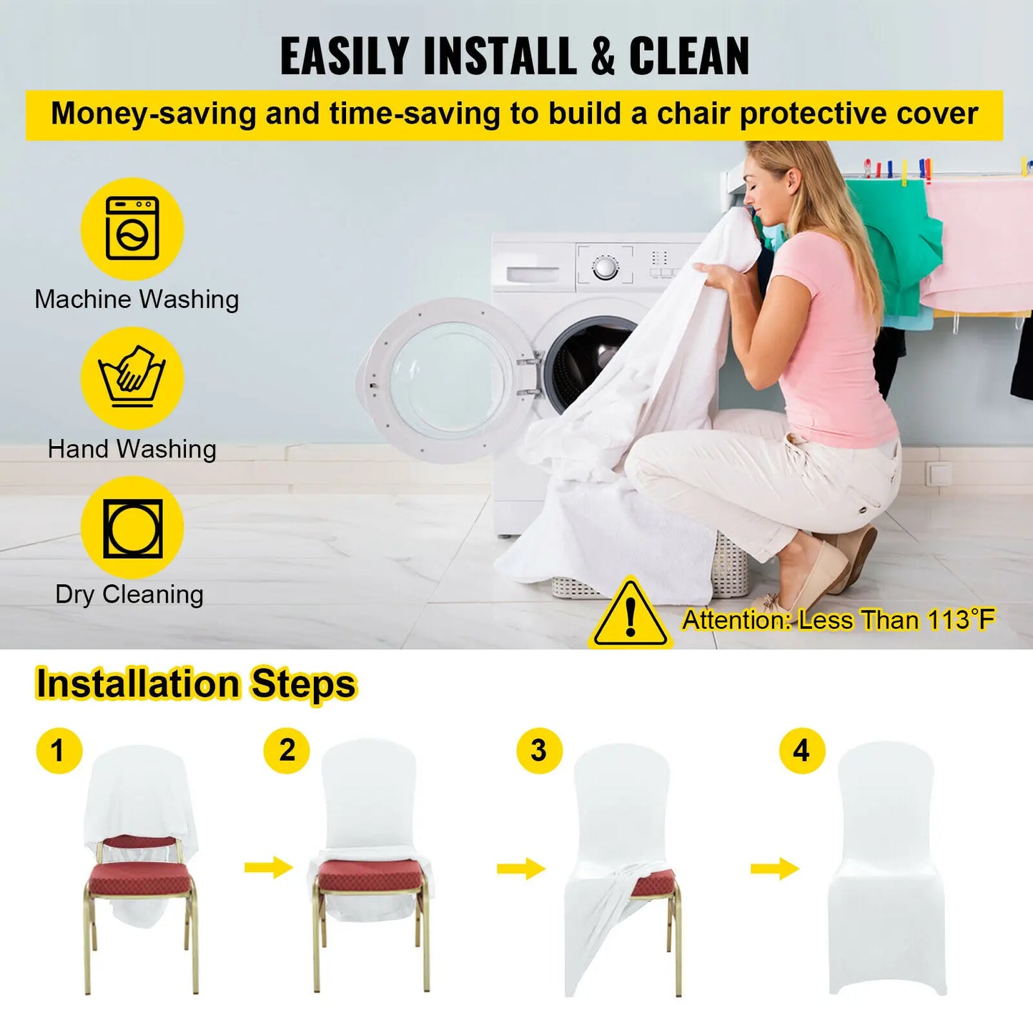 SucceBuy12/30/50/100Pcs Wedding Chair Cover
 Spandex Stretch Slipcover for Restaurant Banquet Hotel Dining Party White Cover