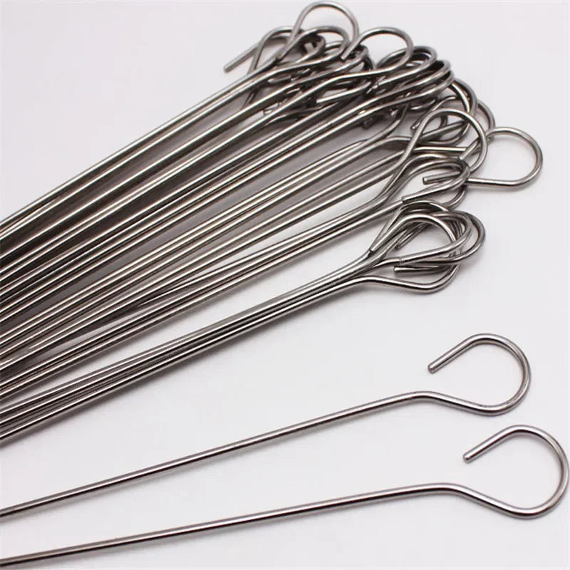 10pcs Stainless Steel BBQ Needle meat goose Round Roast Skewers Stick Barbeque Skewers Kitchen Utensils Outdoor Picnic barbeque