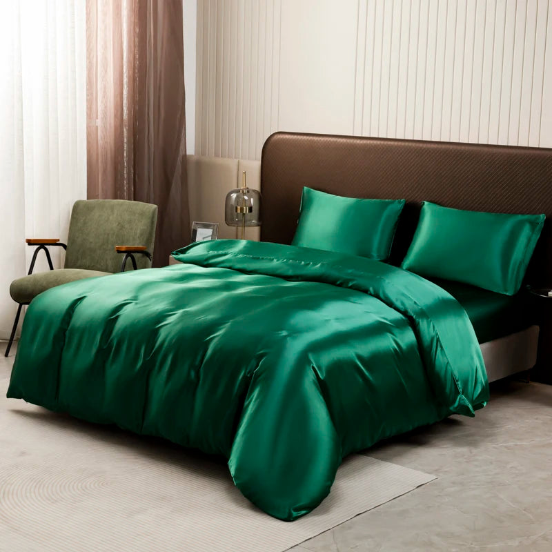 Black Luxury Ice Silk Bedding Set Satin