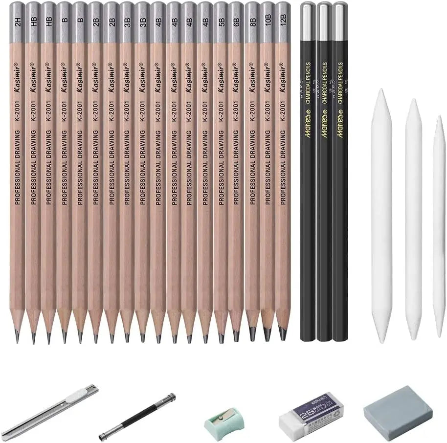 Drawing Pencils, 26/30/38pcs Sketching Pencils with Graphite ,Charcoal Pencils and Blending Stumps ,Gift for Beginners