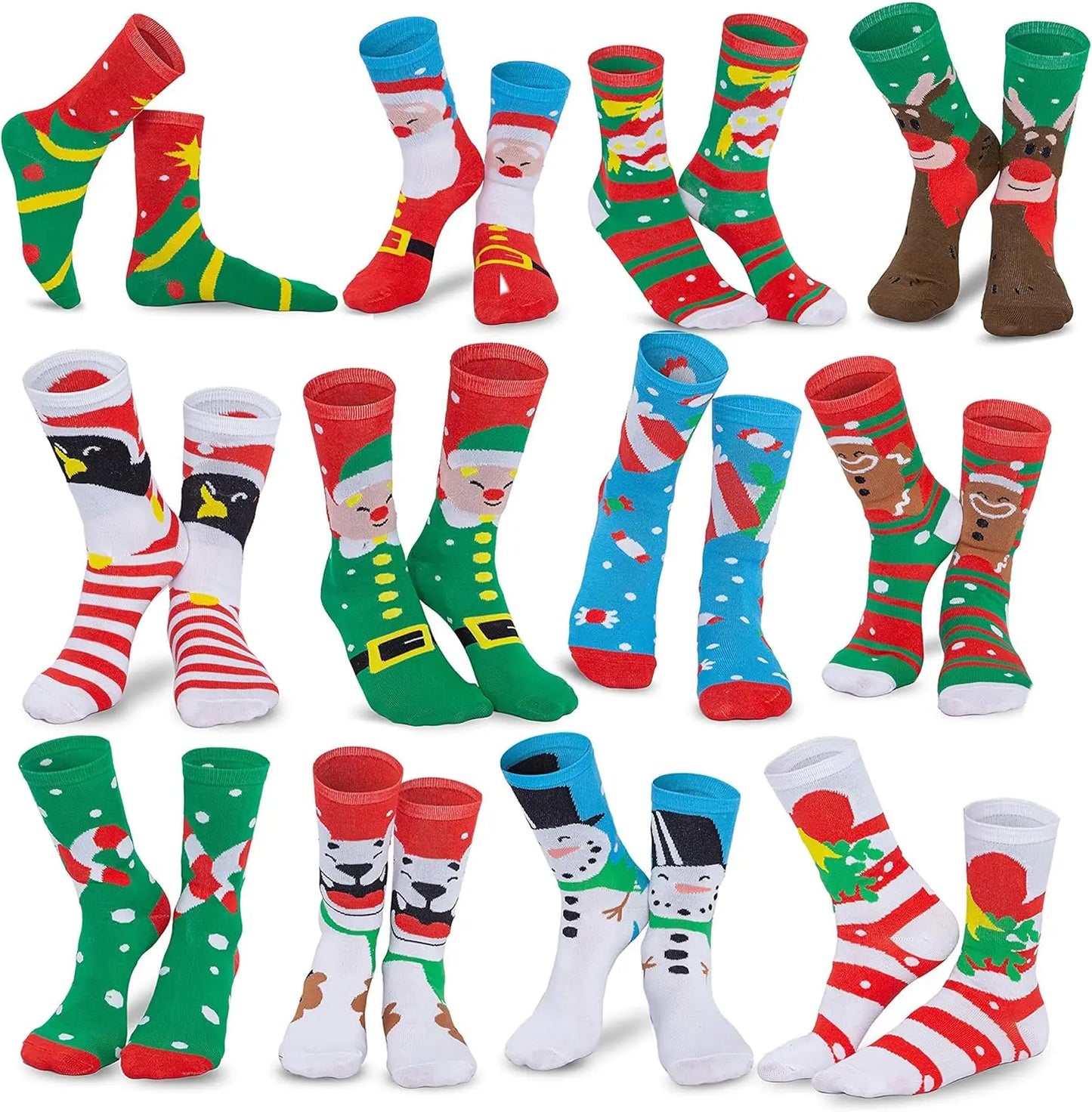 JOYFY 12 Pairs Christmas Socks Christmas Crew Socks for Women Holiday or Birthday Gift