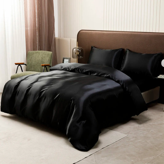 Black Luxury Ice Silk Bedding Set Satin