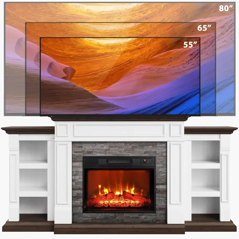 Electric Fireplace TV Stand with Mantel and Cabinets,