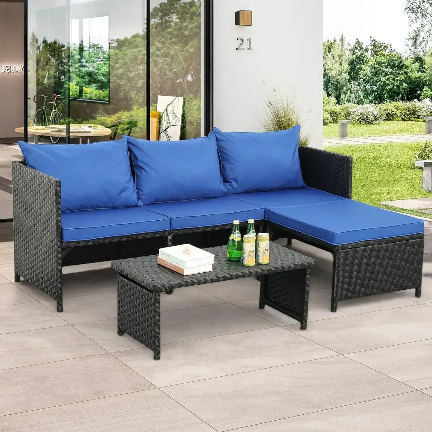 Outdoor 3-Piece PE Rattan Furniture Set Patio,