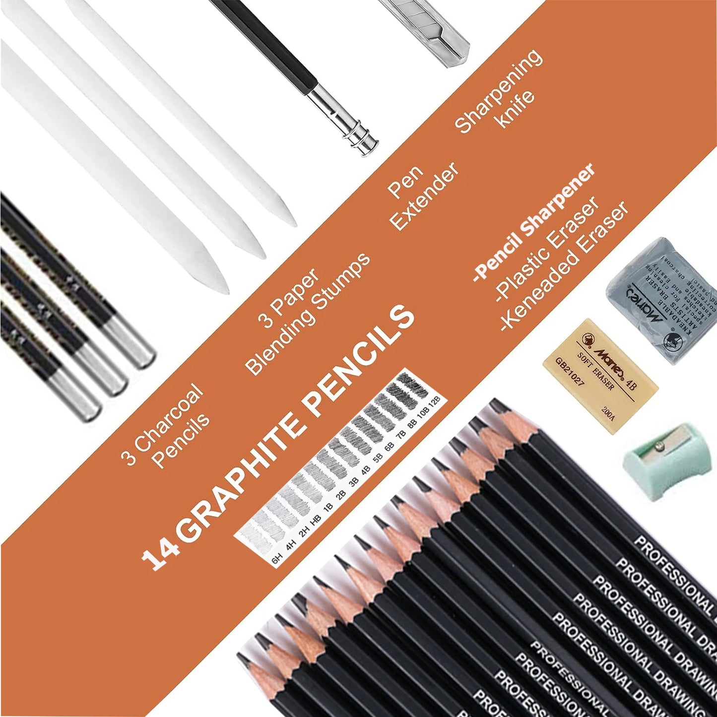 Drawing Pencils, 26/30/38pcs Sketching Pencils with Graphite ,Charcoal Pencils and Blending Stumps ,Gift for Beginners