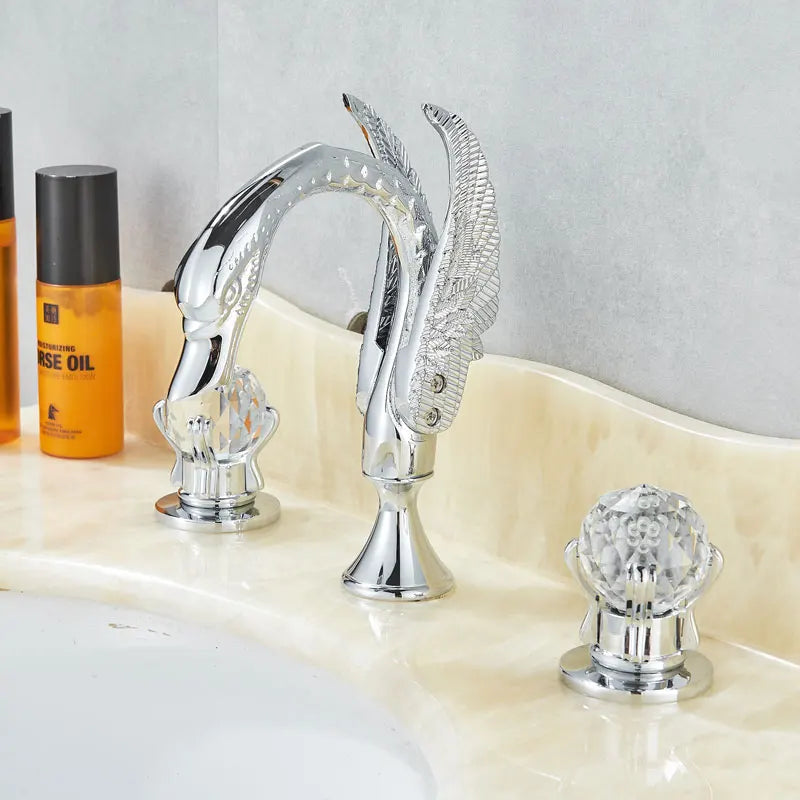 Luxury Gold Swan Bathroom Crystal Handle Swan Basin Faucet