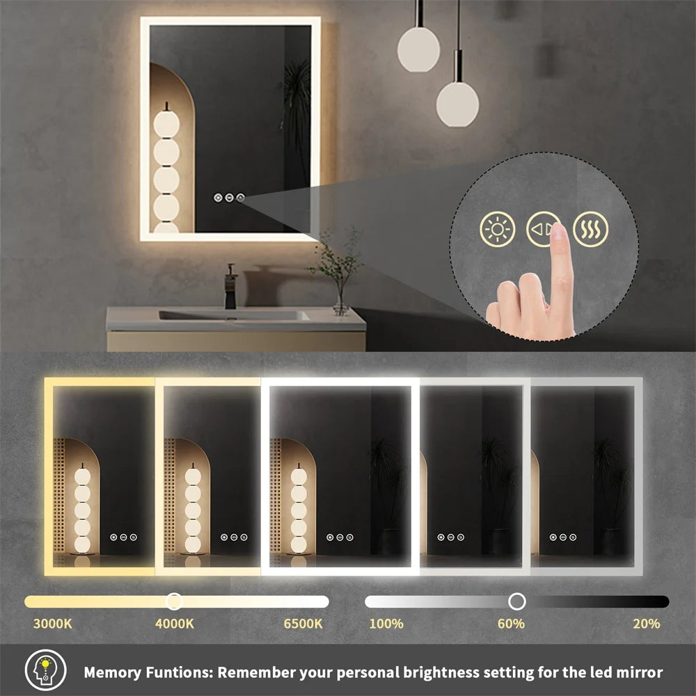 Backlit Touch Mirror Vanity Makeup Mirror
 Dimmable, Defog