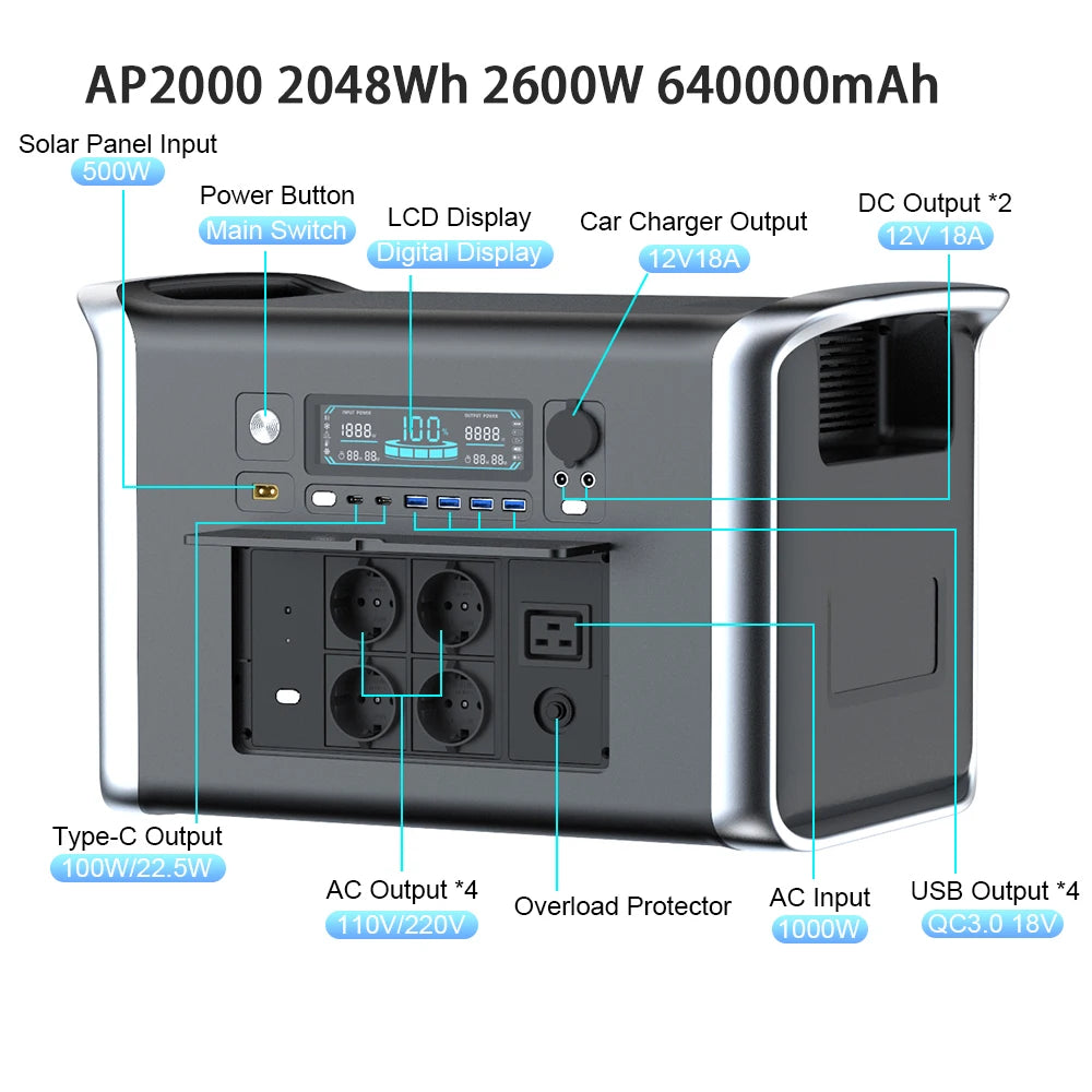 300W 1000W 2000W Portable Power Station Generator Camping Lifepo4 Battery 110V/220V AC Outlets for Camping Home Tents Outdoor