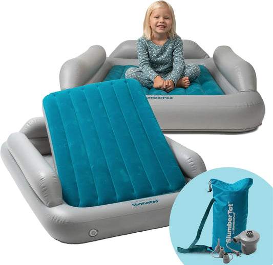 Inflatable Toddler Travel Bed - Portable Kids Air Mattress with Safety Bumpers - Perfectly Sized Ideal for Travel or Home