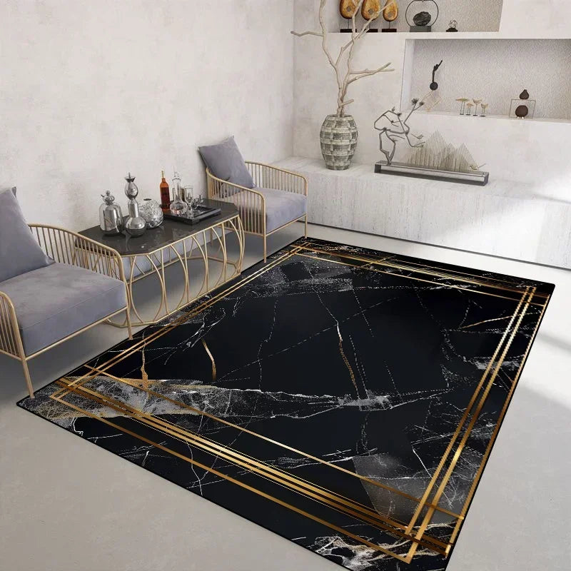 Light Luxury Black Gold Rugs for Living Room