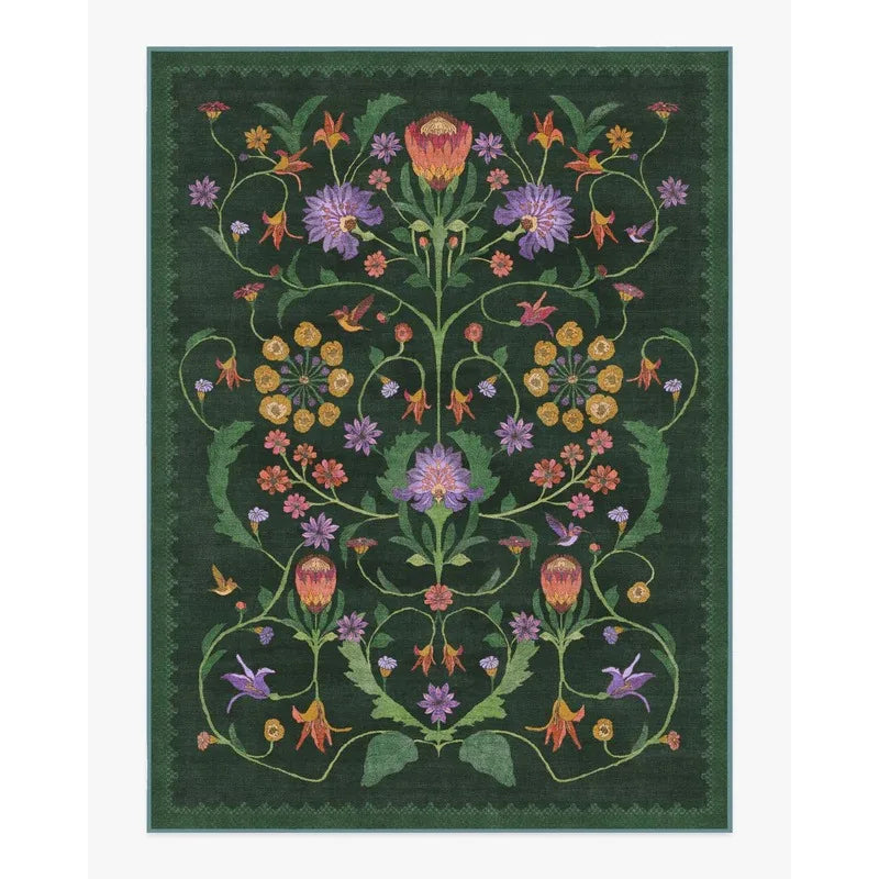 Iris Apfel Protea Forest Green Rug for Living Room