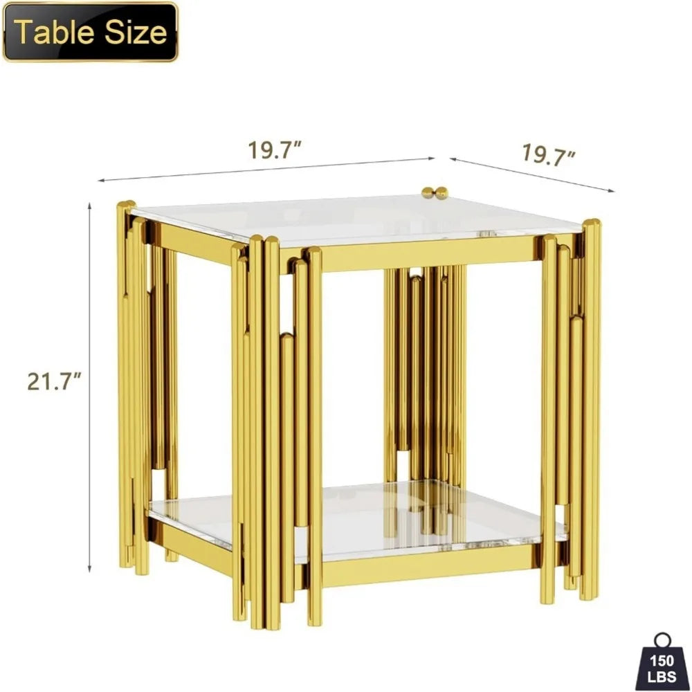 Gold Glass Living Room End Table