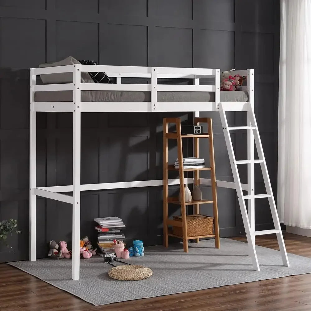 Twin Over Twin Bunk Bed for Kids Children Teens, Solid Wood Bunk Bed Frame with Ladder and Guard Rail Space Saving Beds Frames