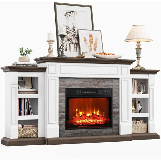 Electric Fireplace TV Stand with Mantel and Cabinets,