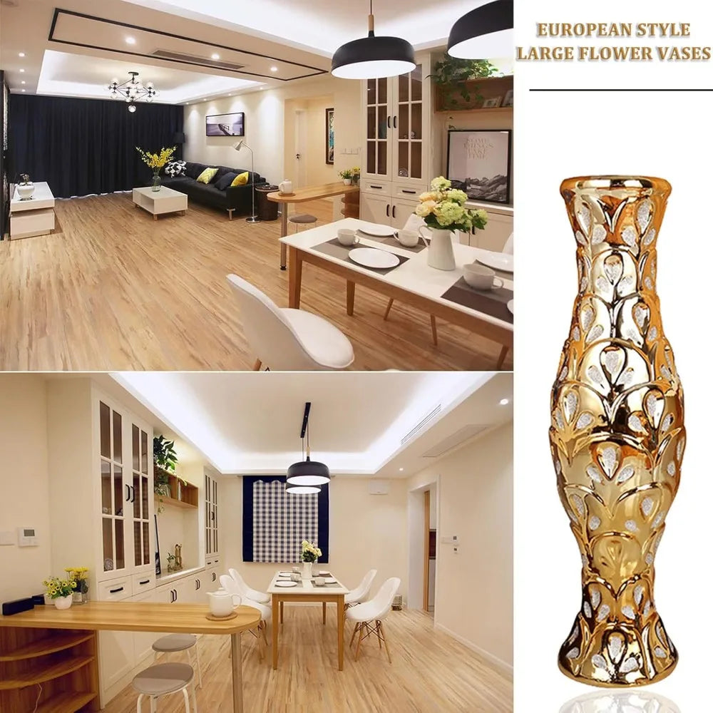 24 inch high gold ceramic floor vase,