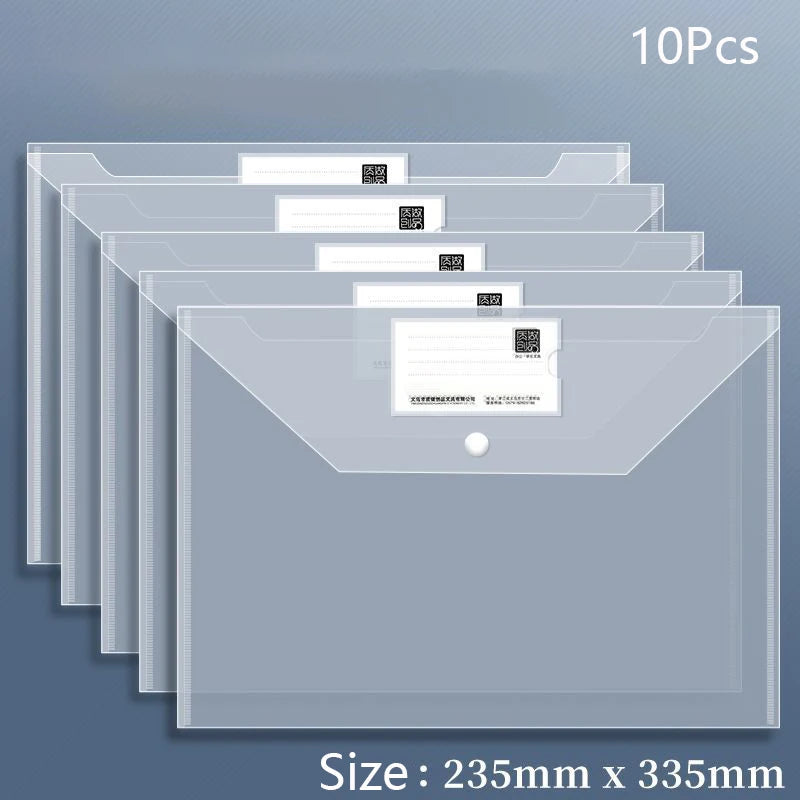 10 PCS Plastic Folders for Document,
 A4 Size Plastic Envelopes with Snap Closure, 
Clear File Folders Bags for School Office