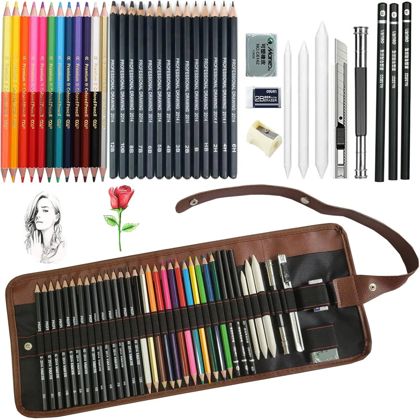 Drawing Pencils, 26/30/38pcs Sketching Pencils with Graphite ,Charcoal Pencils and Blending Stumps ,Gift for Beginners