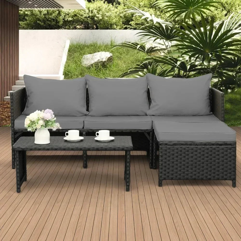 Outdoor 3-Piece PE Rattan Furniture Set Patio,