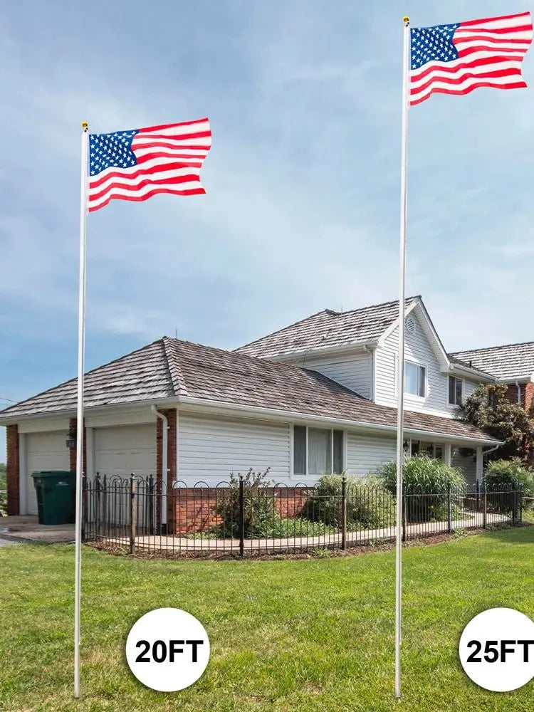 25ft Solemn Outdoor Decoration Sectional Halyard Pole US America Flag Flagpole Kit