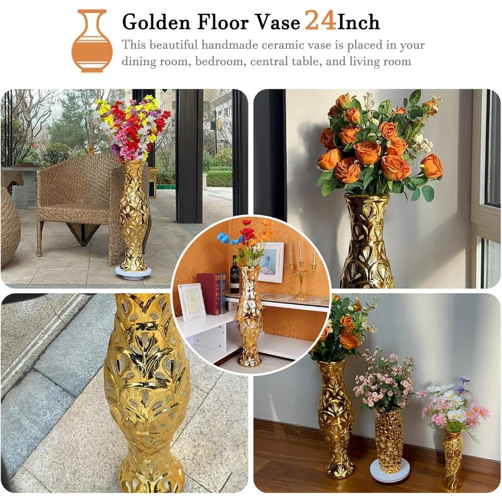 24 inch high gold ceramic floor vase,