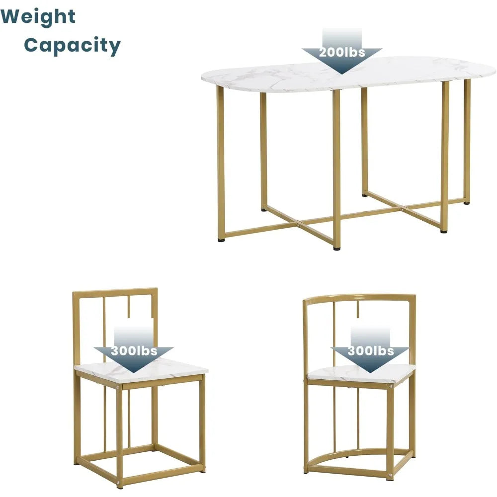 Modern 7-Piece Dining Table Set with Faux Marble Table and Triangular Chair
 Design Compact 55Inch Kitchen Table Set Small Places