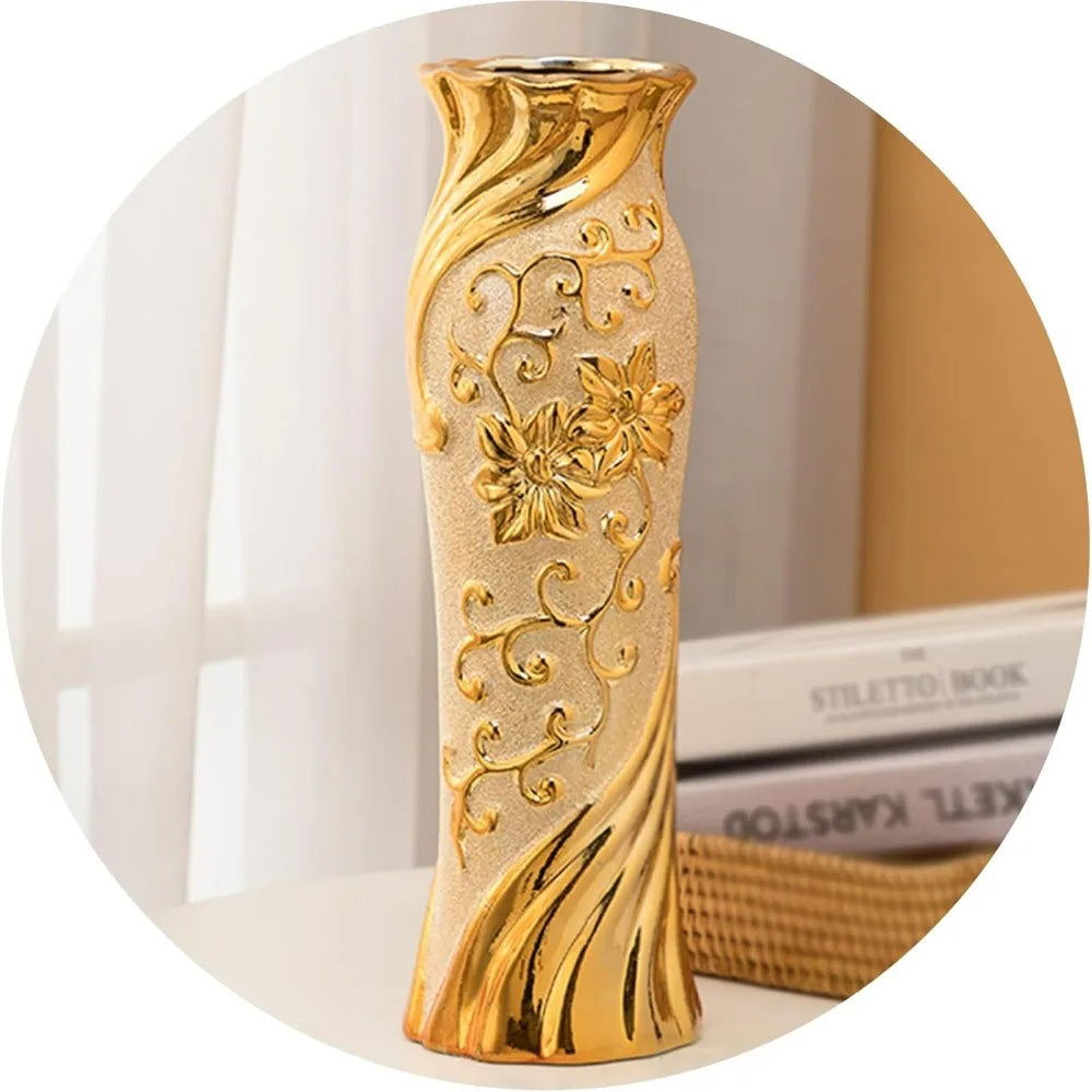 24 inch high gold ceramic floor vase,