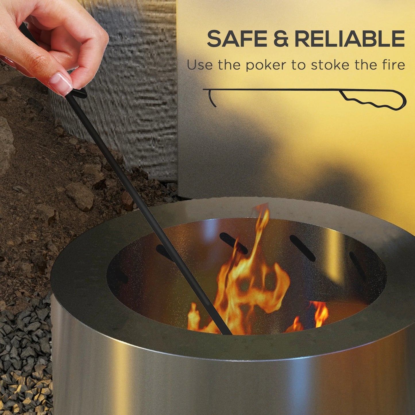 Outsunny Smokeless Fire Pit with Poker 19" Firepit, Stainless Steel, Silver