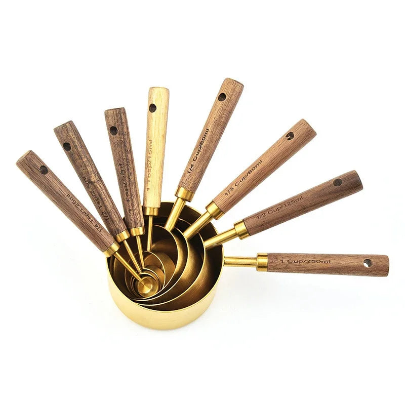 8pcs Wooden Gold Measuring Cups And Spoons,