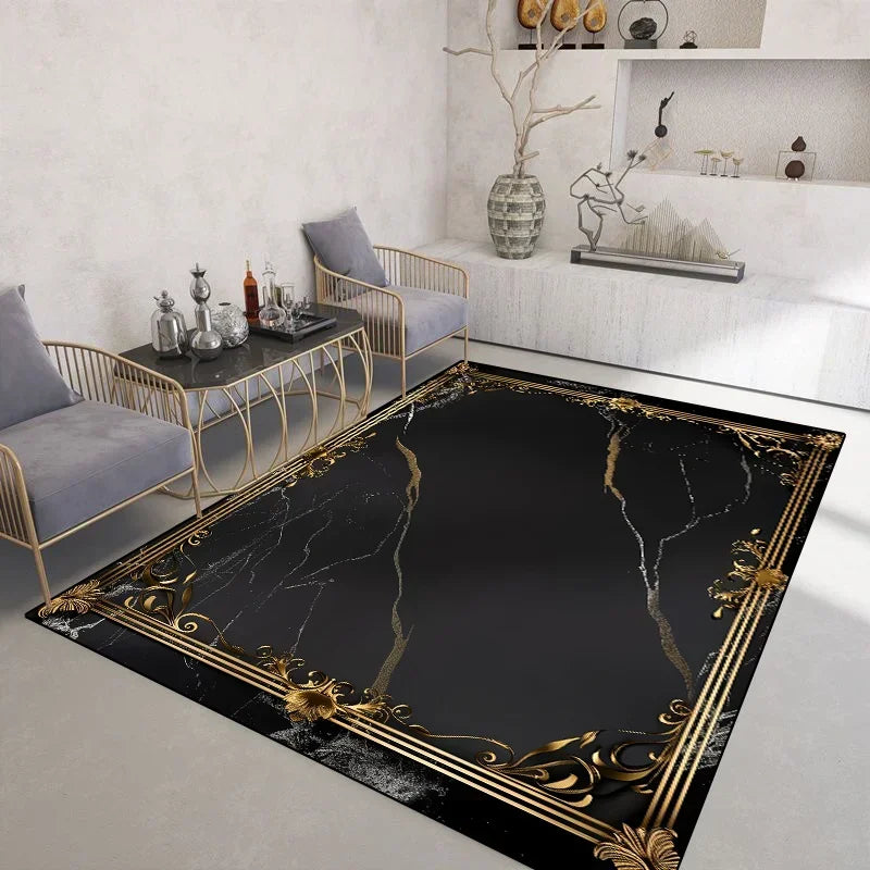 Light Luxury Black Gold Rugs for Living Room