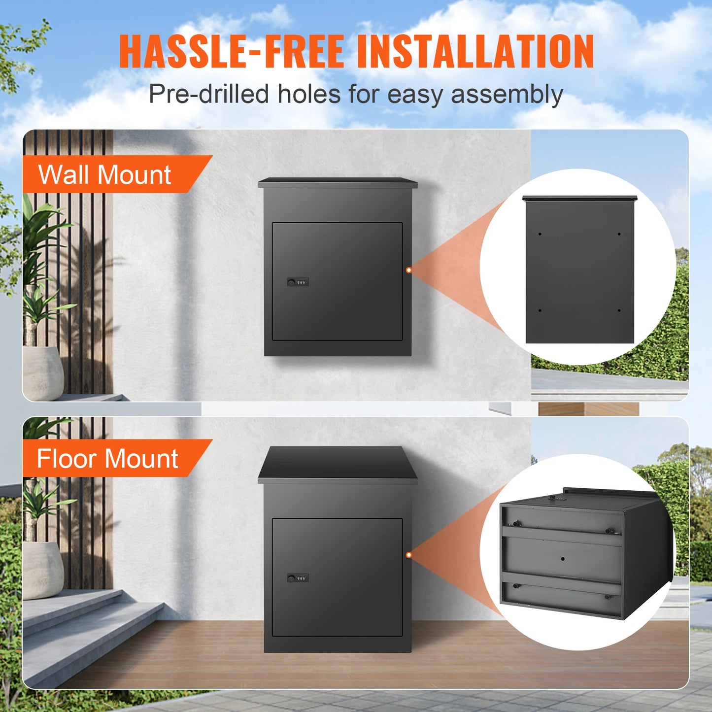 SucceBuy Wall Mounted Anti-theft Mailbox Waterproof Package Delivery Boxes for Outside Large Storage locking Mailbox for Home