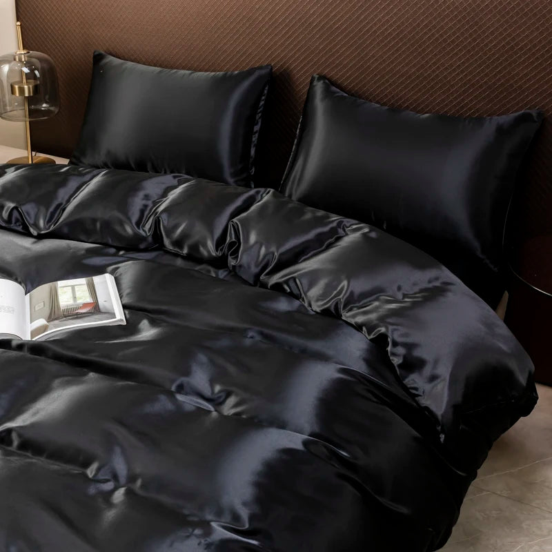 Black Luxury Ice Silk Bedding Set Satin