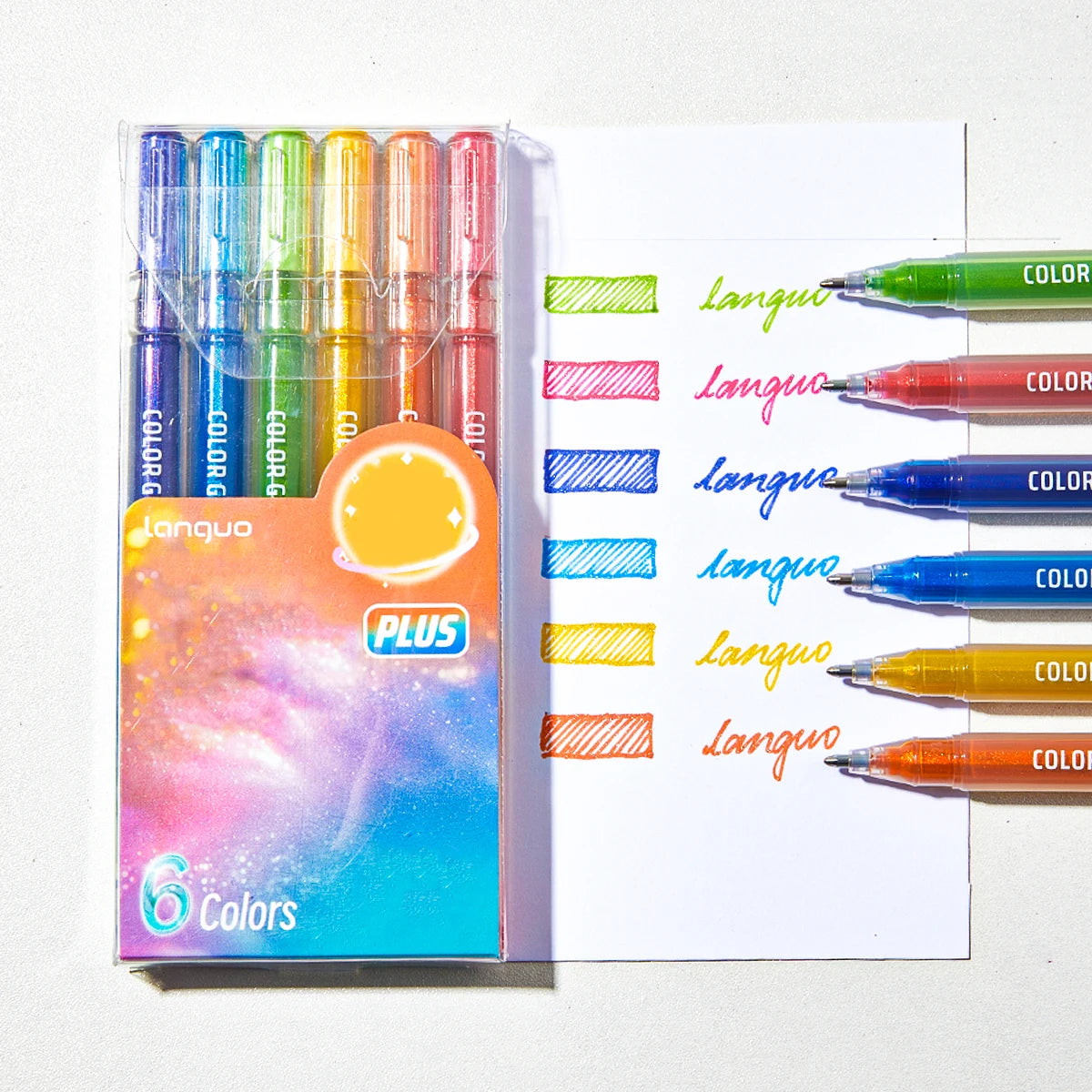 6pcs color highlighters 
suitable for notebooks, writing, greeting cards, school stationery, holiday gifts